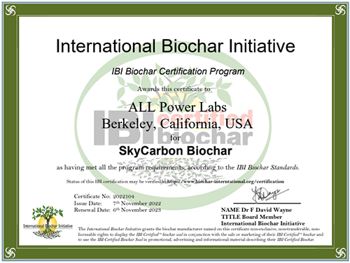 IBI Certificate for SkyCarbon biochar