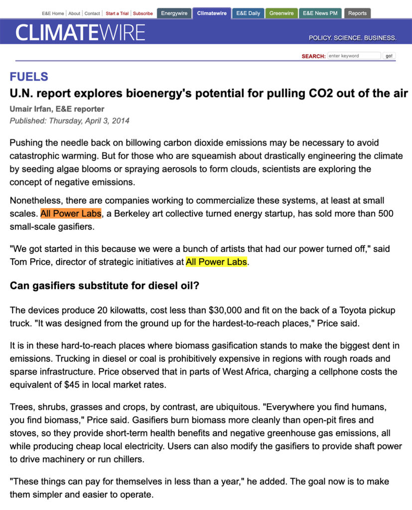 screenshot of E&E Climate Wire article