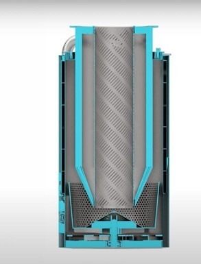 cutaway rendering of swirl hearth reactor